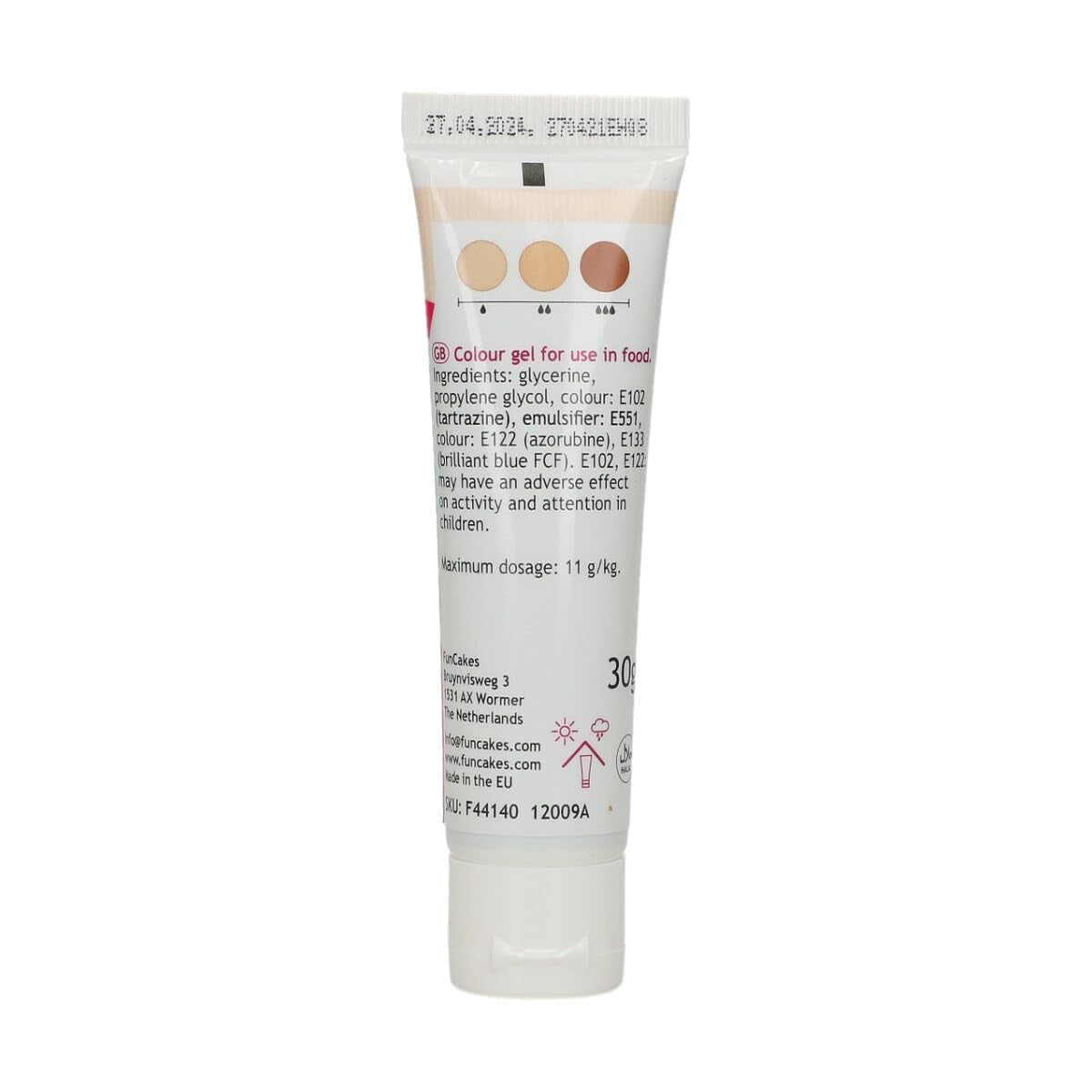 Colorant alimentaire Funcakes, gel marron : Colorant alimentaire très concentré pour pâte, crème, fondant et pâte d'amande. Dosage facile. Une seule goutte pour créer des couleurs vibrantes. Halal. 30g.
