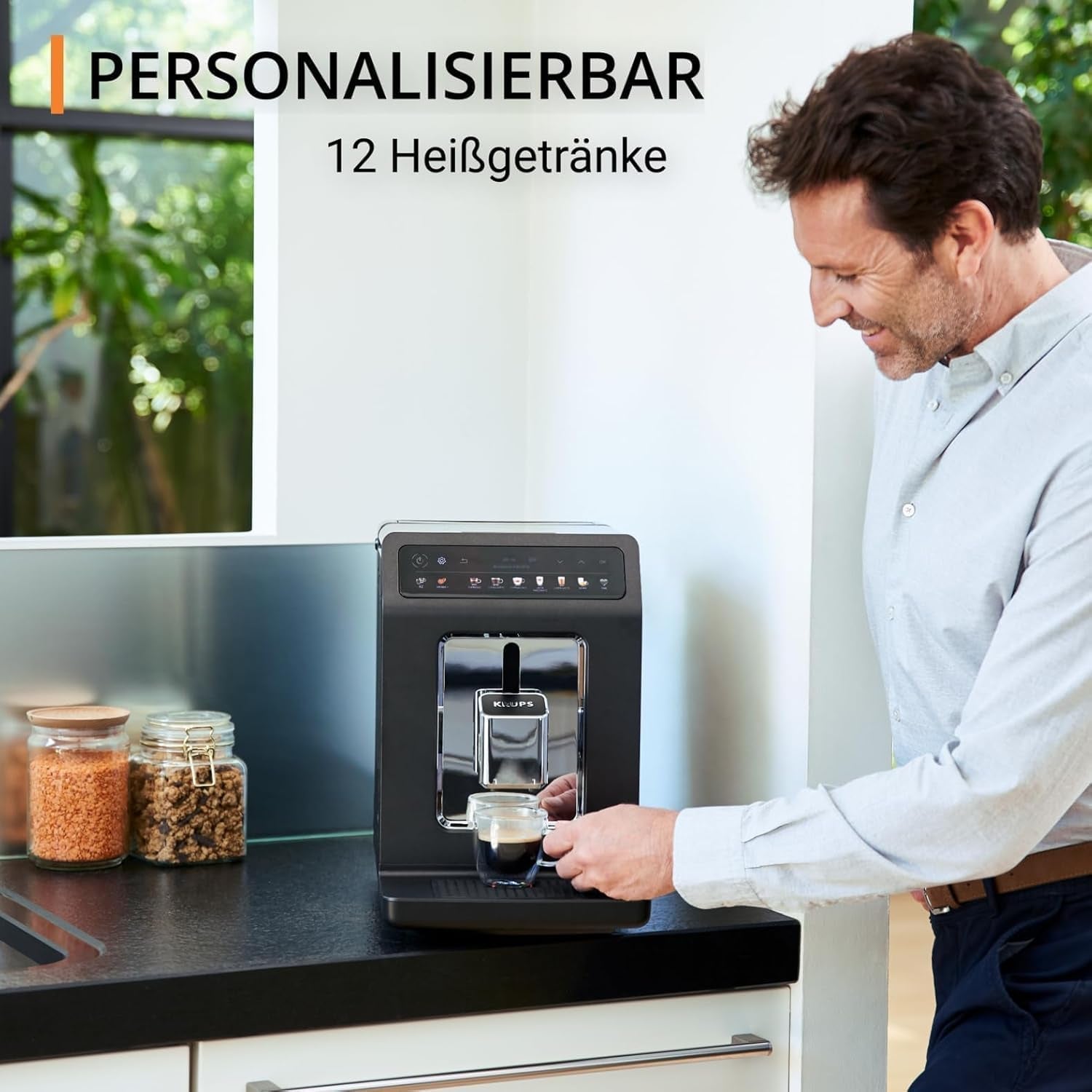 Machine à expresso automatique KRUPS Evidence One avec tuyau à lait, cappuccino à une touche, 12 boissons spéciales, fonction 2 tasses, écran couleur, machine à expresso, certificat TÜV, noir, EA895N10