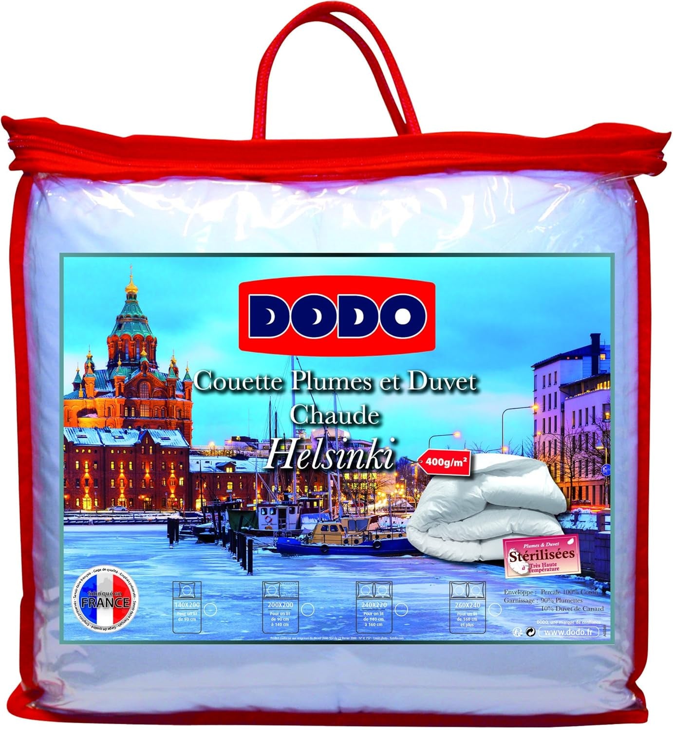 DODO 40381220 Couverture Helsinki, dessus en percale de coton, garnissage duvet de canard/cuir, 240 cm 220 cm, blanc Couettes et couettes Naty Shop
