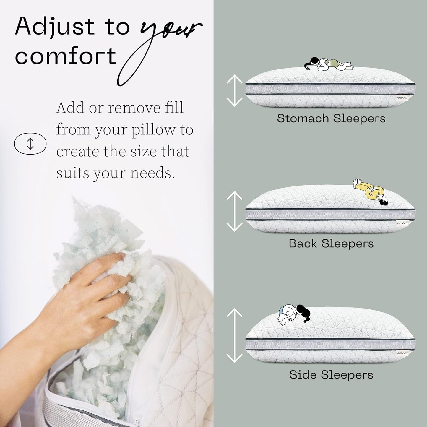 Coop Home Goods Eden Cool Oreiller réglable King Size Mousse à mémoire de forme infusée de gel Tissu Lulltra doux et respirant Idéal pour tous les dormeurs Respectueux de l'environnement Naty Shop Oreillers standard