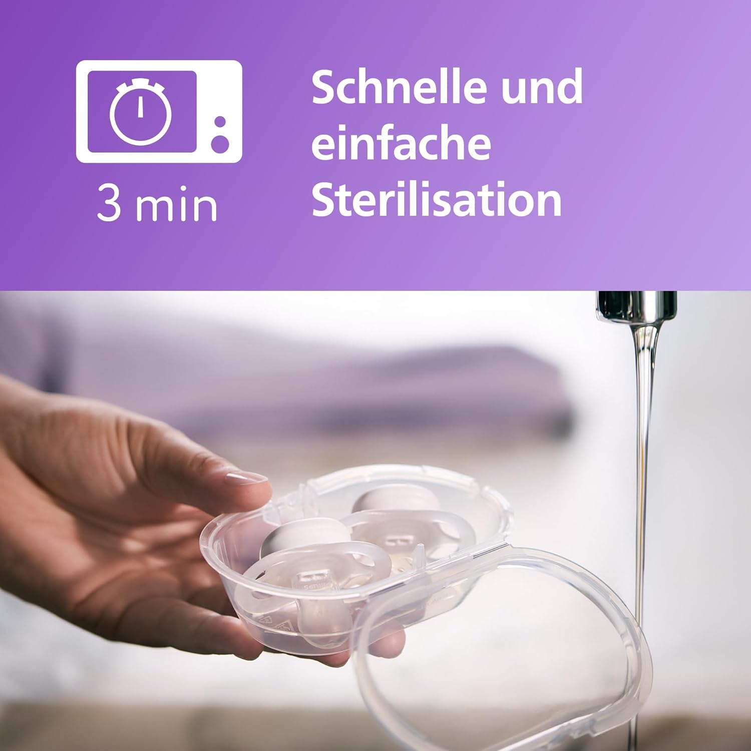 Philips AVENT Ultra Start Night Sucette, Sucette orthodontique pour nouveau-nés, Brille dans le noir, Sans BPA, avec récipient de stérilisation, Lot de 2, Lune, Étoile, SCF075/07