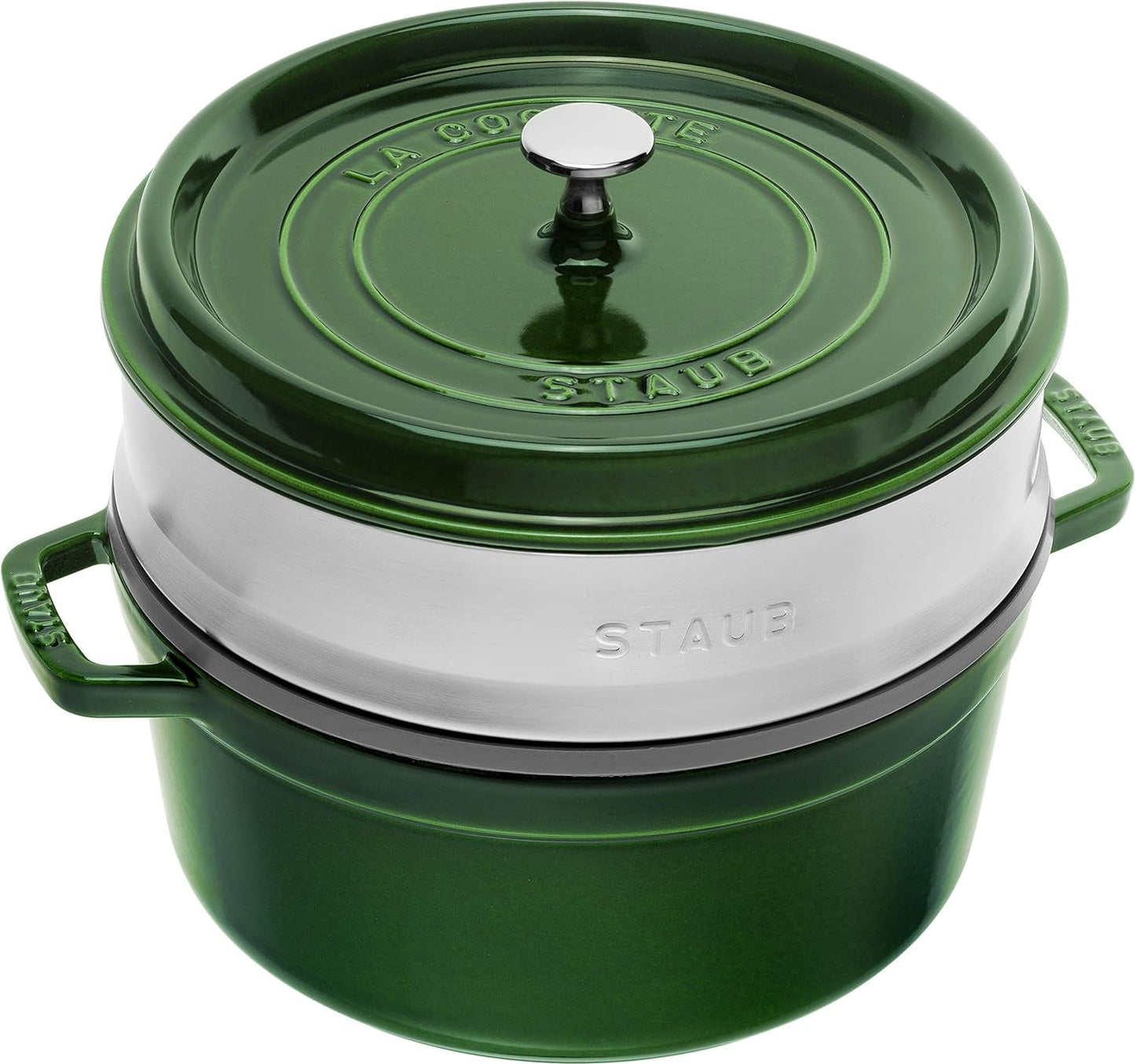 STAUB Gusseisen Bräter/Cocotte, Mit Dämpfeinsatz Aus Edelstahl, Rund 26 Cm, 5.2 L, Aromaregen Funktion Für Optimale Befeuchtung, Für Alle Herdarten Inkl. Induktion & Backofen, Kirschrot, Rot Moules et plaques à pâtisserie Naty Shop Grün