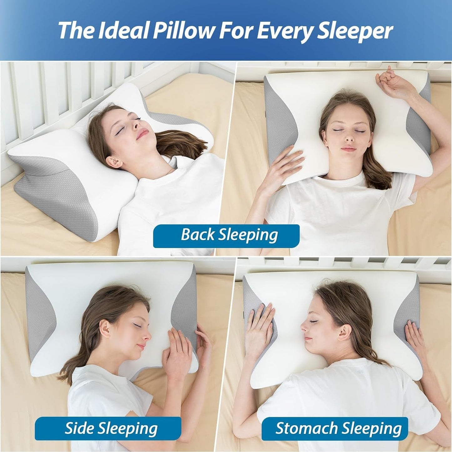 HOMCA Oreiller Cervical en Mousse à Mémoire de Forme Oreiller Orthopédique 2 en 1 Oreiller de Soutien du Cou avec Housse de Refroidissement 3D Oreiller de Couchage Ergonomique pour Dormeurs sur le Dos, sur le Côté et sur le Ventre Gris 60X13/11X40cm Oreillers Cervicaux Orthopédiques Naty Shop