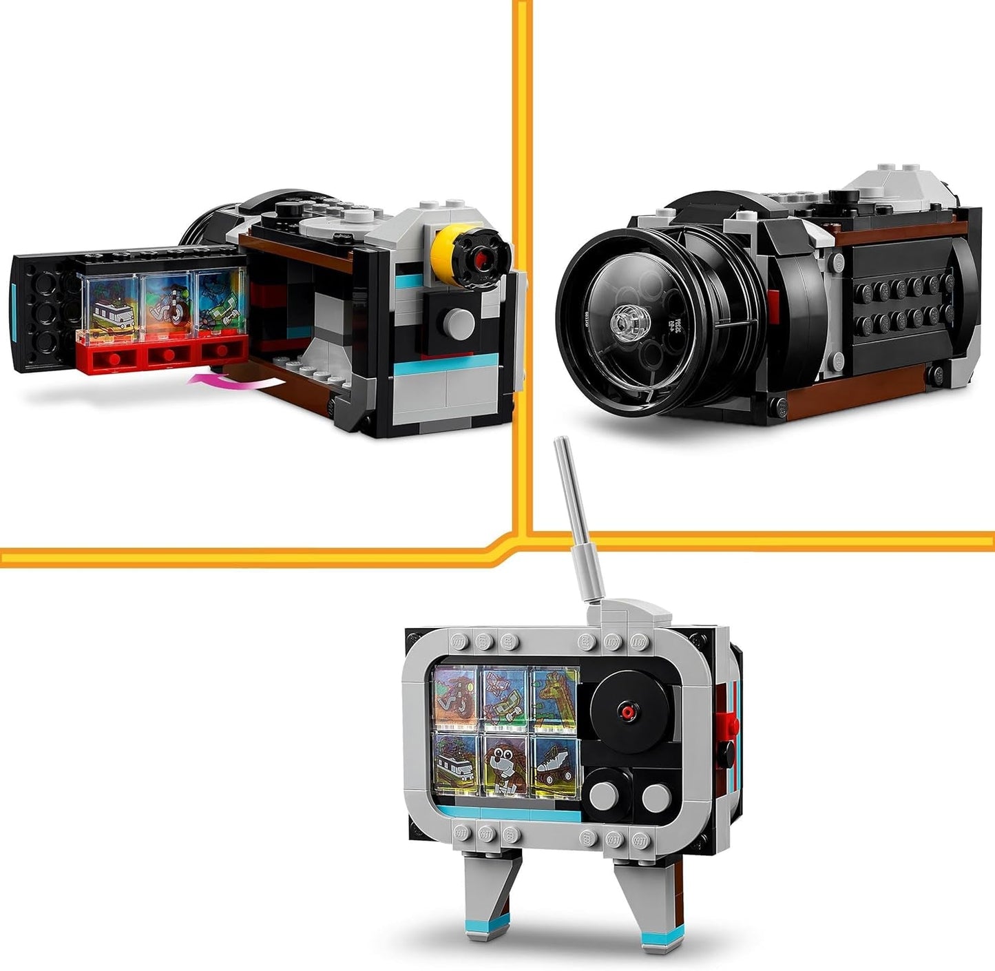 LEGO Creator Jouet appareil photo rétro 3 en 1, caméscope, téléviseur, décorations de bureau pour enfants ou accessoires de chambre, cadeaux de photographie pour filles et garçons de 8 ans 31147 Ensembles de construction Besuche den LEGO-Store