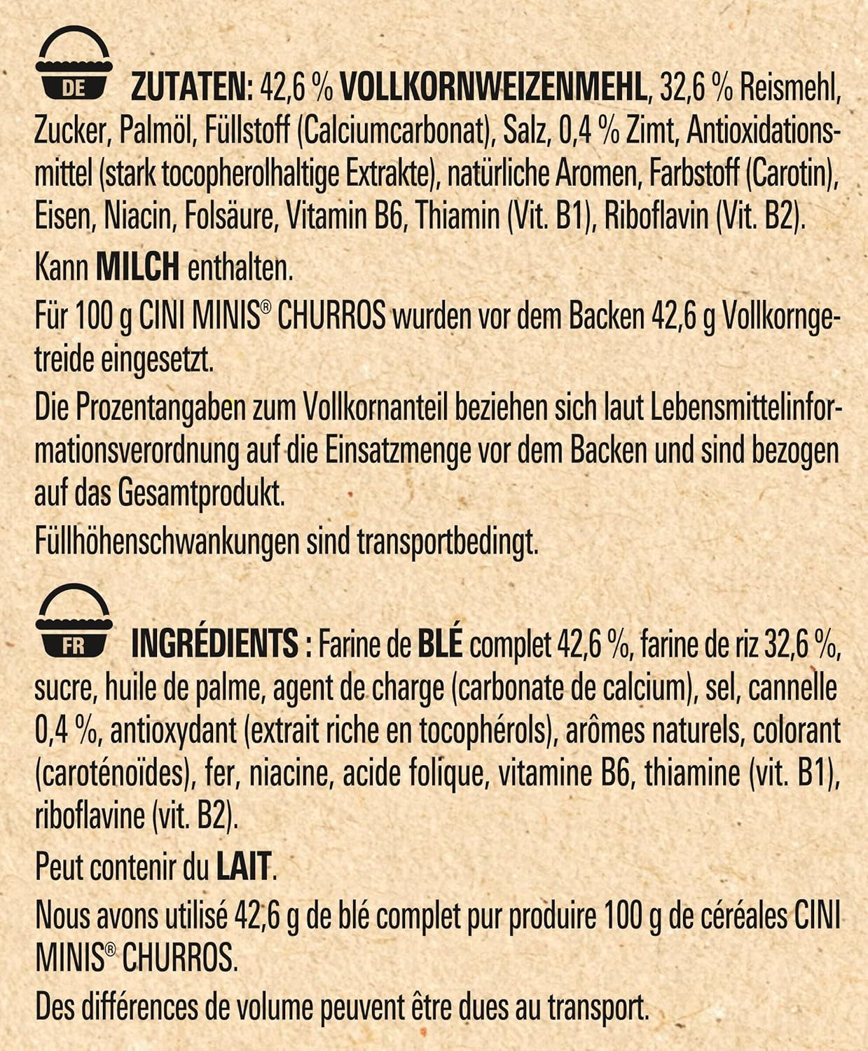 Céréales pour petit-déjeuner Nestlé CINI MINIS Churros à 42% de grains entiers, paquet de 6 (6 x 900g)
