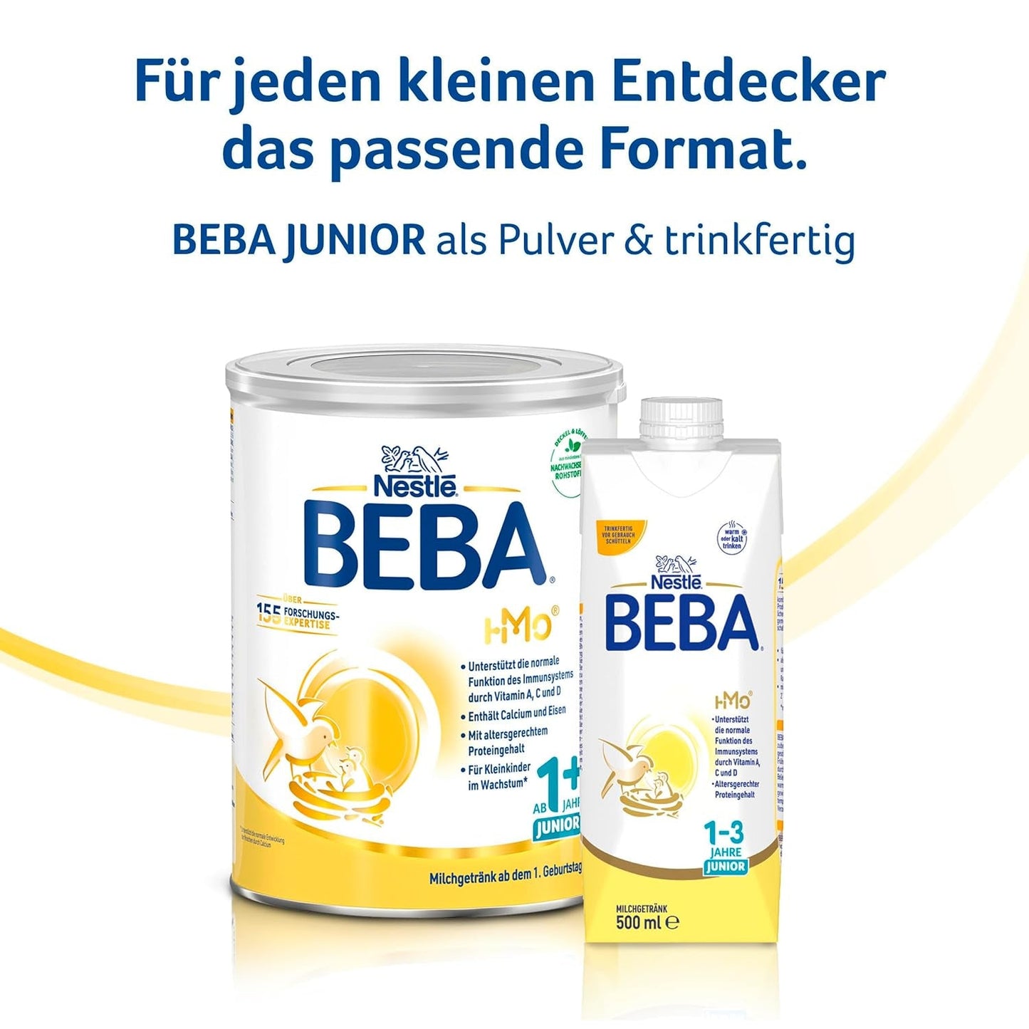 Boisson lactée BEBA Junior 1+ à partir de 1 an, Avec HMO, Teneur en protéines adaptée à l'âge, Lactose uniquement, Sans huile de palme, Sans huile de poisson, Aliments pour tout-petits, Lait en poudre pour bébé, Lot de 6 (6 x 800 g)