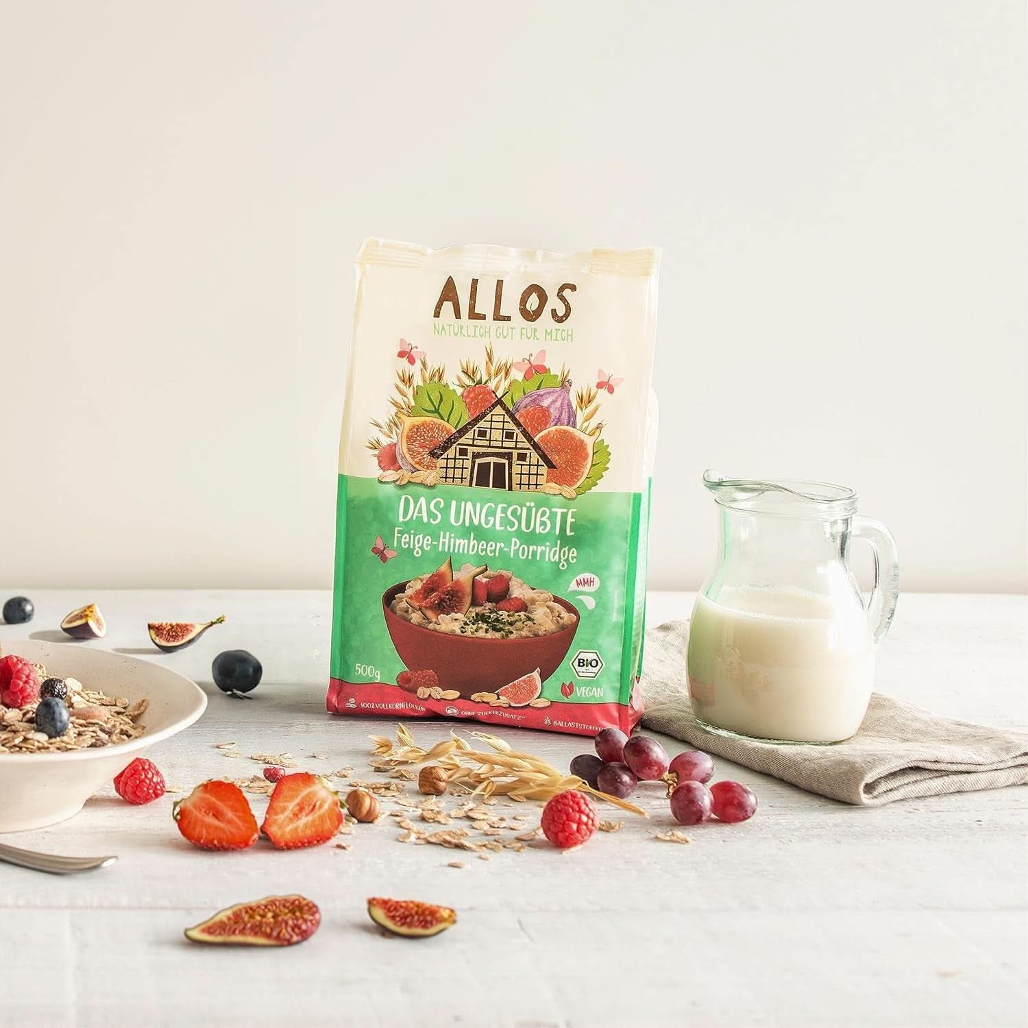 Allos Bouillie de figues et framboises non sucrée, Coffret 6 x 500 grammes Céréales Naty Shop