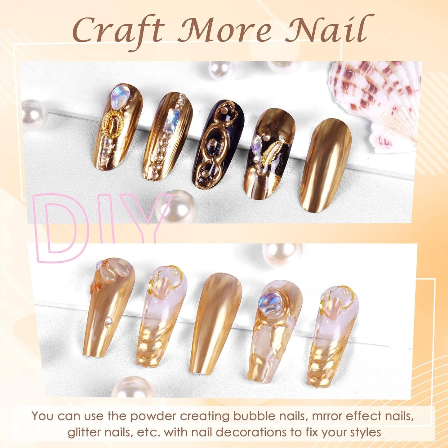 Chrome Nagel Pulver Spiegel Effekt Metallic Staub Holographische Glitter Glasierte Maniküre Dekoration Reflektierendes Pigment For DIY Gel Polish Nail Art, Harz Handwork, Geschenke for Gold