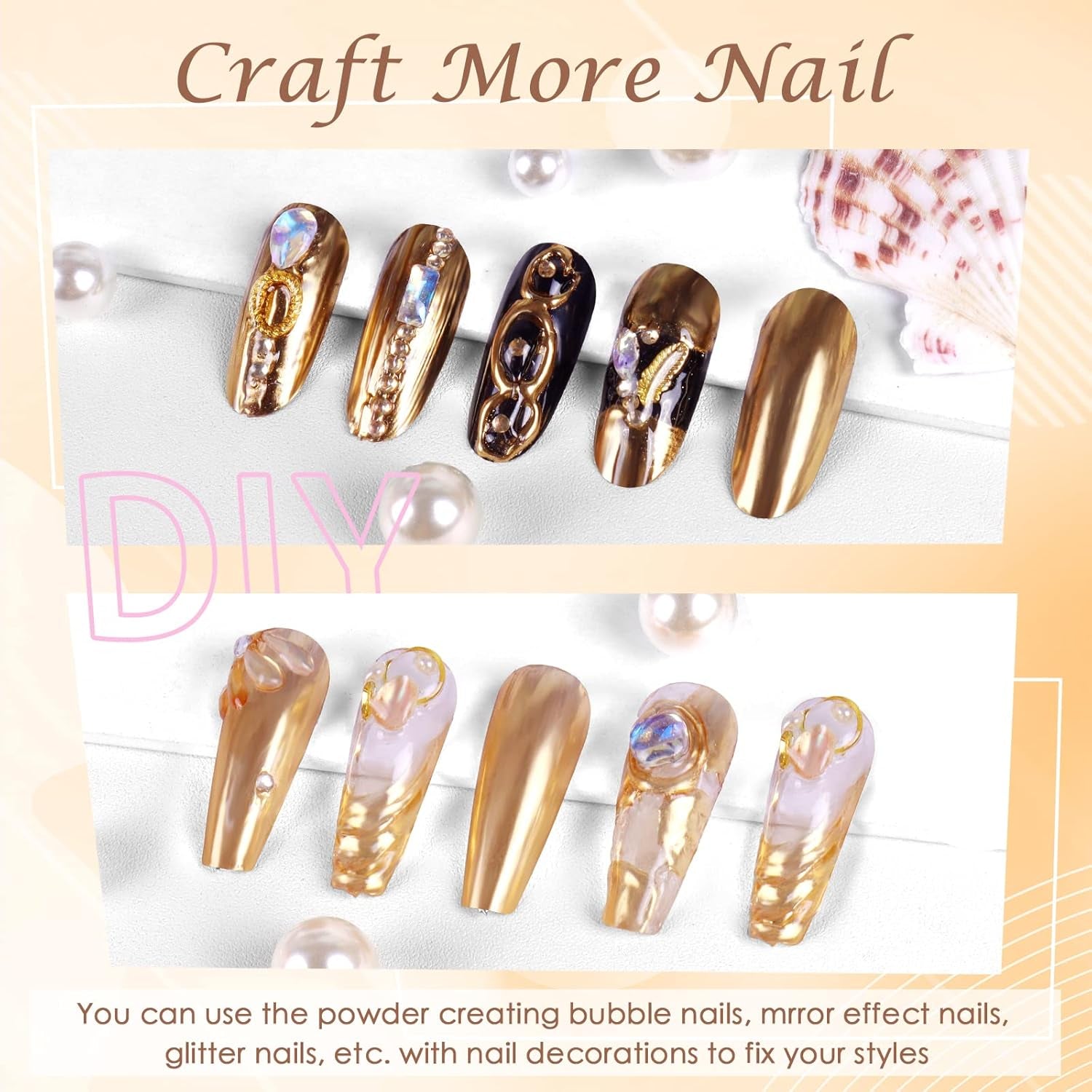 Chrome Nagel Pulver Spiegel Effekt Metallic Staub Holographische Glitter Glasierte Maniküre Dekoration Reflektierendes Pigment For DIY Gel Polish Nail Art, Harz Handwork, Geschenke for Gold