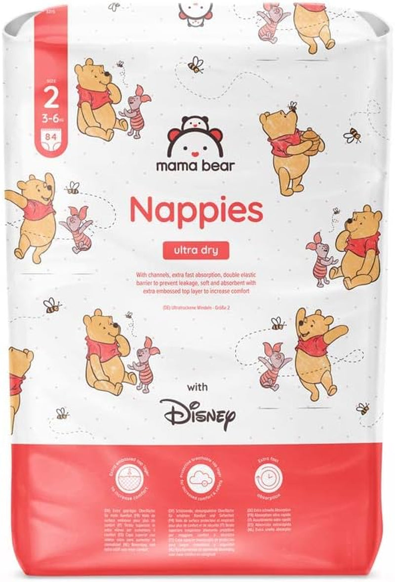Marque Amazon : Mama Bear Disney Couches Ultra Dry, taille 3 (4-9 kg) – Boîte mensuelle, blanche, 172 pièces (2 paquets de 86)