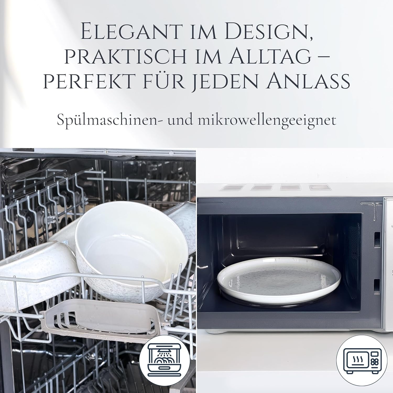 Service de vaisselle 48 pièces en grès céramique pour 12 personnes, design Ibiza, GAGNANT DU TEST. Un magnifique ensemble de vaisselle méditerranéenne en grès céramique comprenant des bols et des assiettes. Service de table Pure Living, beige.