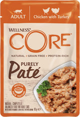 Wellness CORE Purely Paté 24 x 85g, Poulet et Dinde - Nourriture humide pour chats, pâté fin, sans céréales, naturelle, hypoallergénique, riche en protéines, riche en viande
