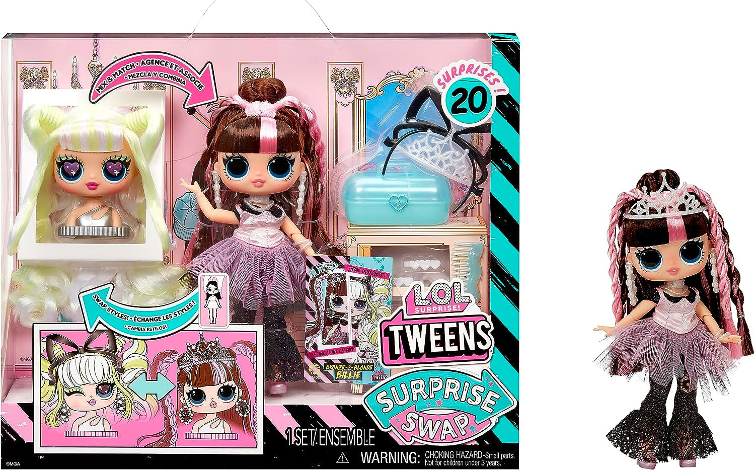 MDR. Surprise Tweens Surprise Swap Series - Bronze-2-Blonde Billie - Poupée de mode avec plus de 20 accessoires, y compris un accessoire de coiffure et de mode et des accessoires - idéal pour les enfants à partir de 4 ans