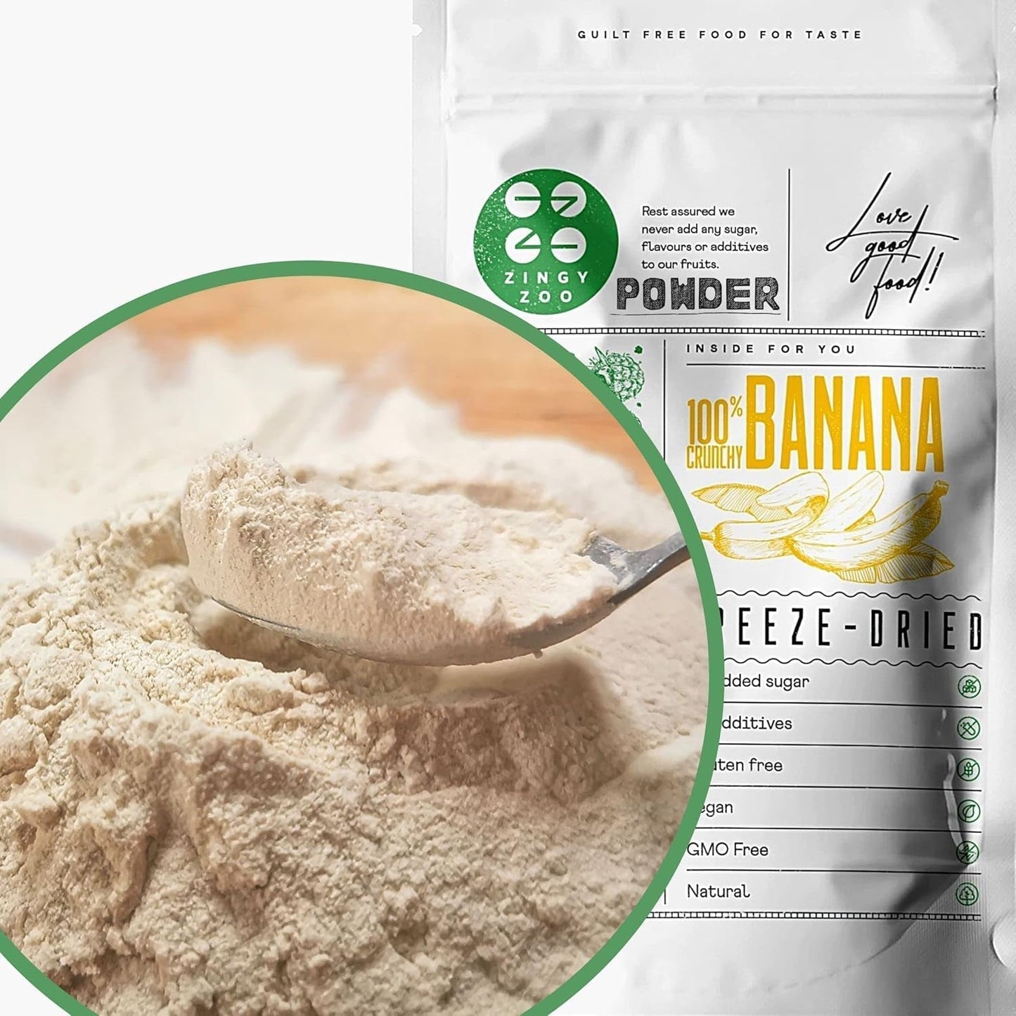 Bananes lyophilisées en poudre | XL 300g Poudre de fruits Poudre de banane lyophilisée | Pour smoothie, pâtisserie, gâteau | Banane lyophilisée | Fruits lyophilisés | ZingyZoo Poudre de Banane Produits Déshydratés Naty Shop 300G