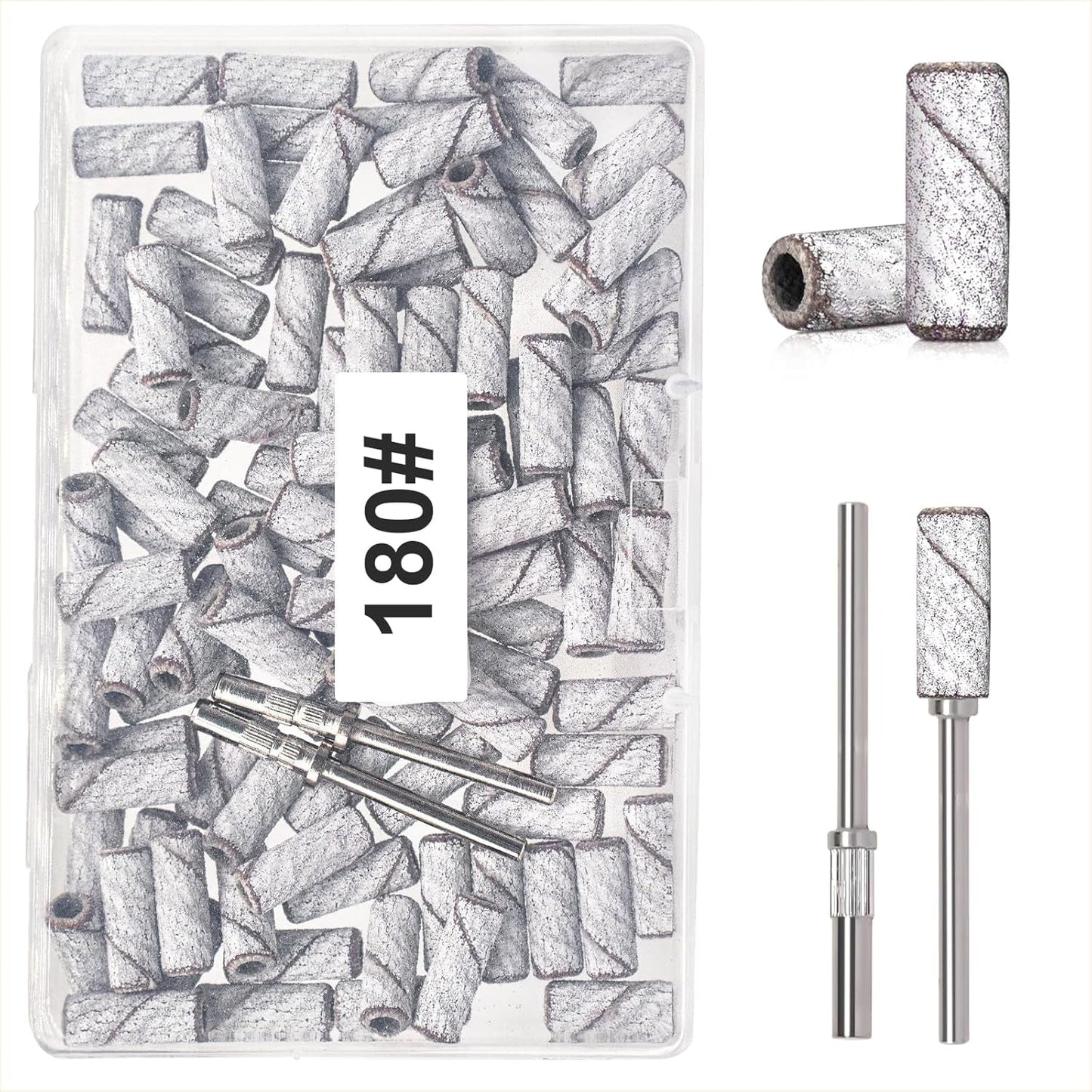 BLESWIN 100 petites bandes abrasives pour forets à ongles, grain fin 240 avec 2 forets de 3 mm, mini bandes abrasives pour polir les ongles naturels et nettoyer les cuticules pour la préparation, rose