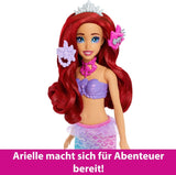 Mattel Disney Princess Toys, poupée mannequin sirène Ariel avec nageoire arrière amovible, coiffeuse avec 5 surprises pop-up répétables et 5 accessoires, JBF86