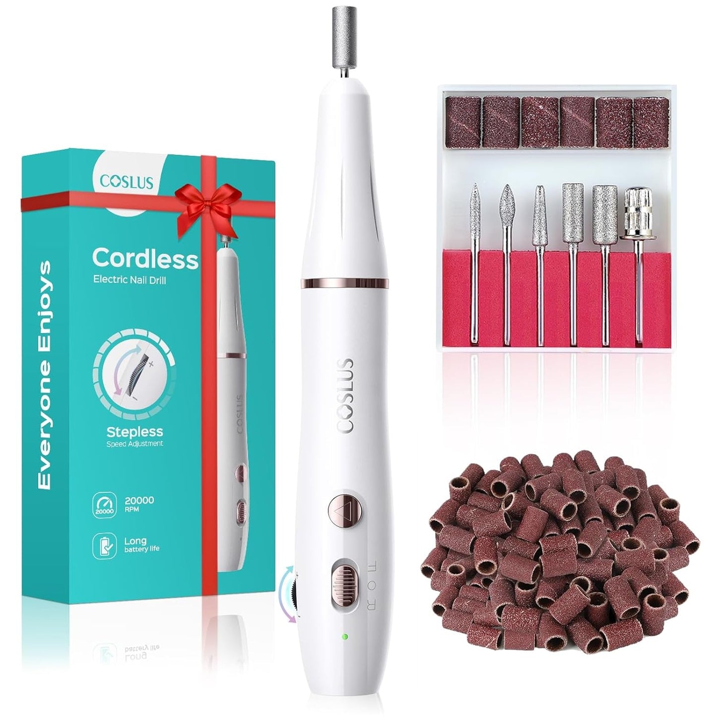 COSLUS Nagelfräser Kabellos Tragbar Für Gelnägel: Elektrische Nagelfeile Stufenlos Geschwindigkeitregelung Für Maniküre Pedicüre Und Acrylnägel Plastik Nail Drill Für Anfänger & Nagelstudio Zuhause