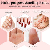 BLESWIN 100 petites bandes abrasives pour forets à ongles, grain fin 240 avec 2 forets de 3 mm, mini bandes abrasives pour polir les ongles naturels et nettoyer les cuticules pour la préparation, rose