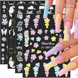 5D Fleurs Autocollantes Pour Ongles Feuilles De Feuilles Autocollantes Acryliques Feuilles Autocollantes Pour Ongles Schmetterling Feuilles De Fleurs Autocollants Pour Ongles Aufkleber Nägel Zubehör Flower Nail Art Stickers