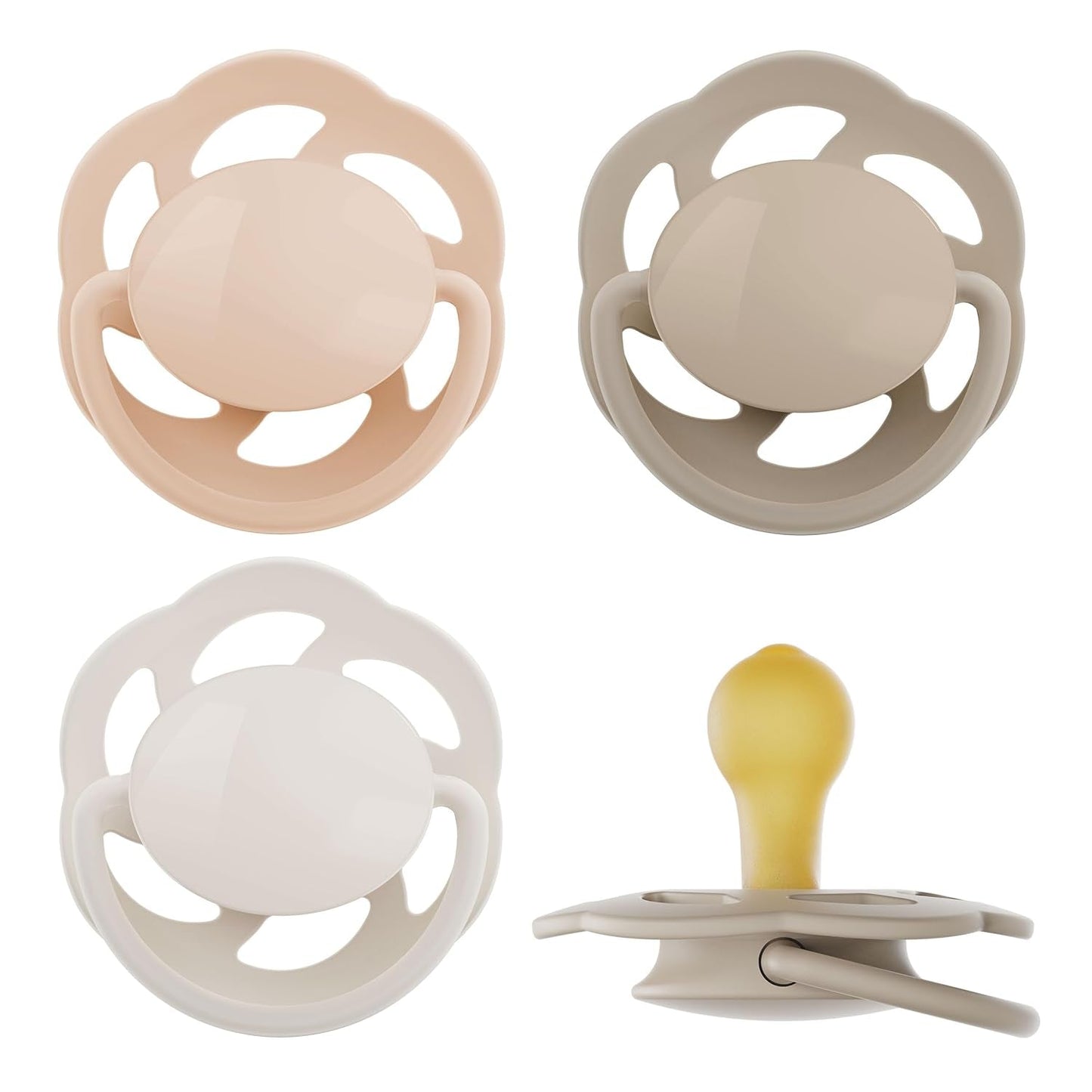 pincement - Vert Cerise | 0-6 mois | Paquet de 4 | Sucette pour bébé, adaptée à l'allaitement et à la dentition. Sucette durable, fabriquée à partir de matières premières naturelles, vert clair/marron