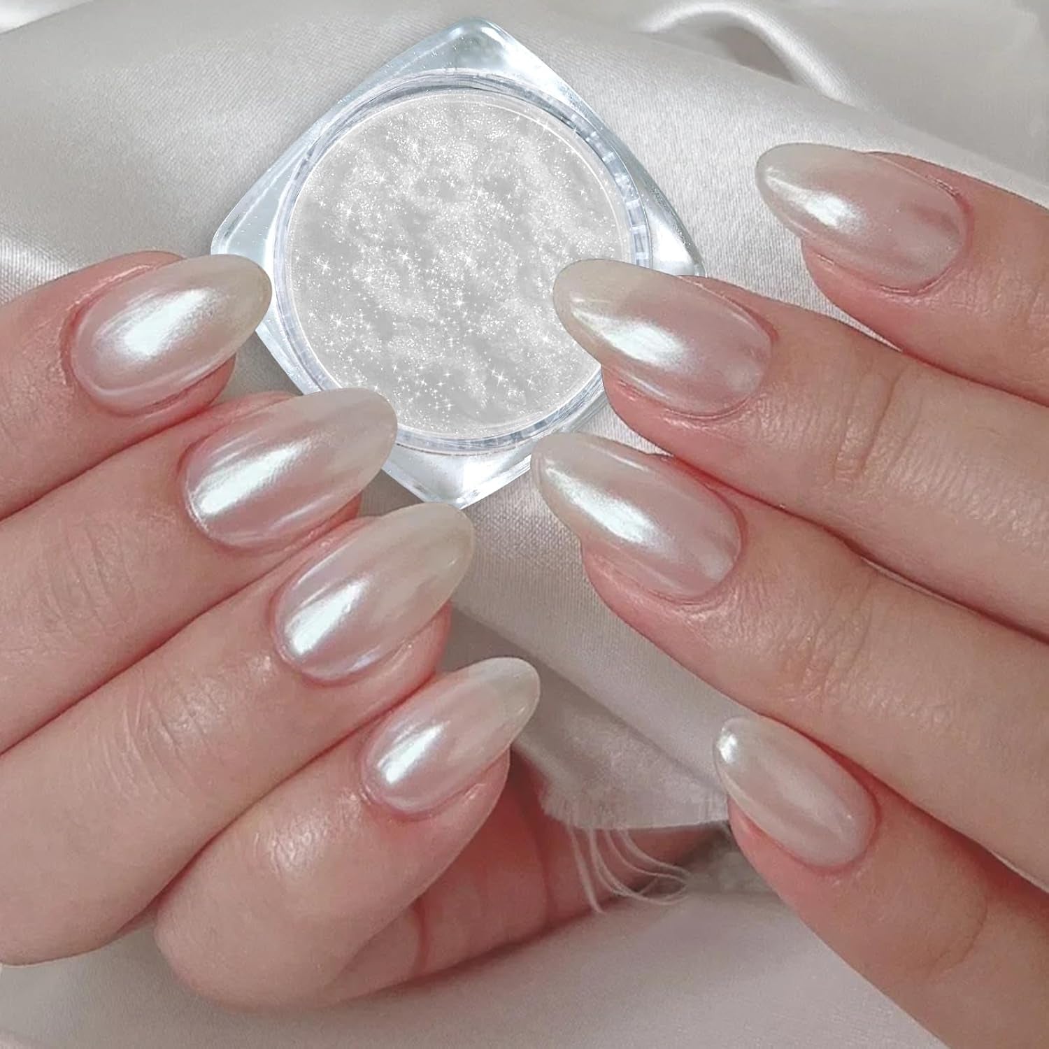 2 Schachteln Weiße Perle Chrom Nagelpuder - Transparent Aurora Ice Shimmer Chrome Pigment Pulver pour ongles, Glazed Donut Glitzerpuder Nails Spiegeleffekt-Glitter Nagelkunst-Pulver pour bricolage-salon