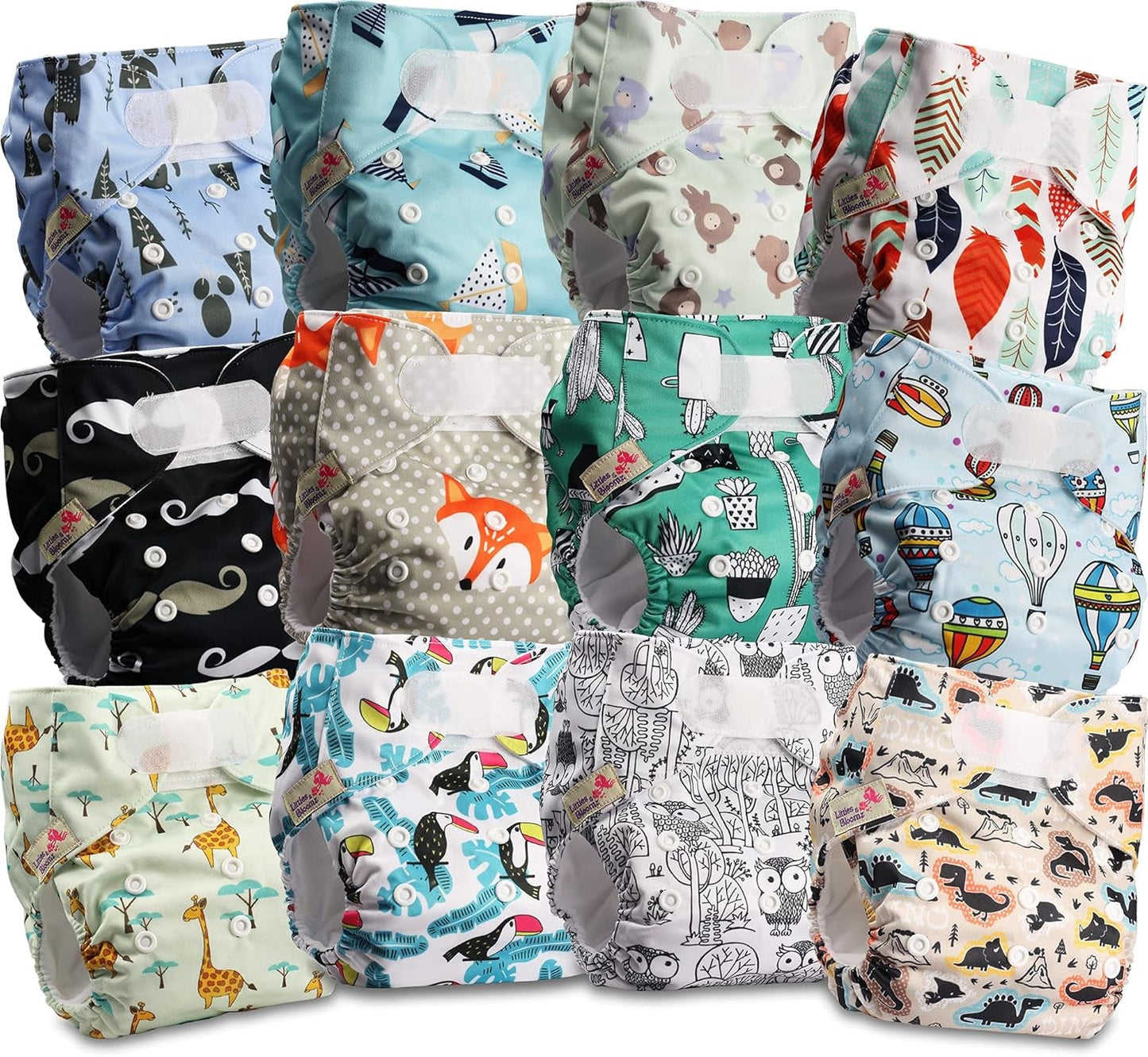 Couche réutilisable Littles and Bloomz FLV2-0602, fermeture à crochet et boucle standard, 6 couches