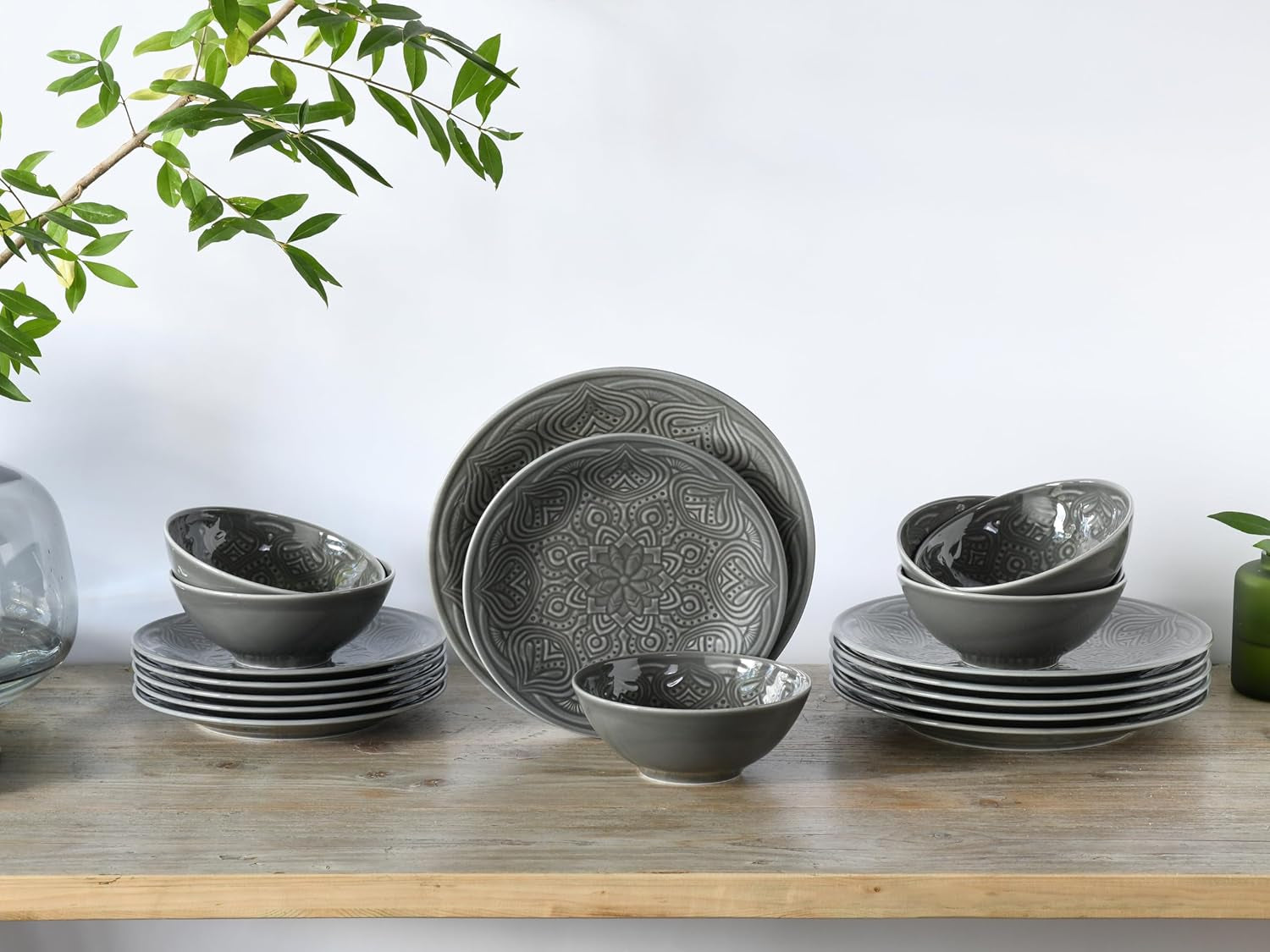 CreaTable, 21627, série Orient Mandala, service de table 18 pièces, service d'assiettes en porcelaine, passe au lave-vaisselle et au micro-ondes, fabriqué en Europe