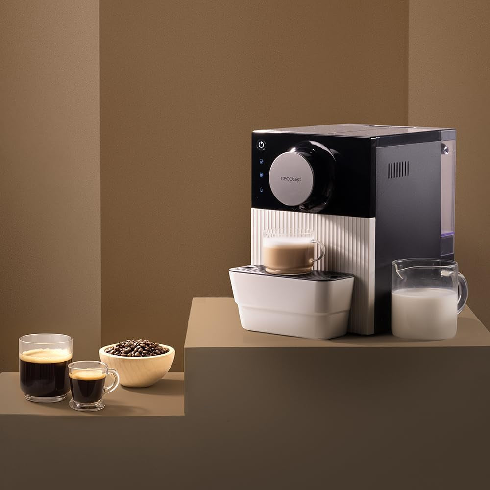 Machine à expresso compacte Cecotec Cremmaet Cube, 1350 W, système de pressage 10 g, système de pré-infusion, 19 bars, système thermobloc, 5 réglages de mouture, panneau de commande tactile