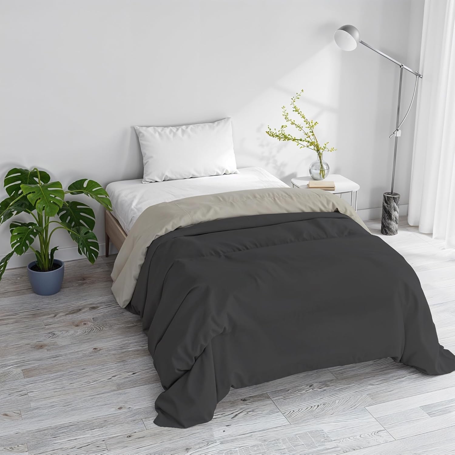 Couette d'hiver basique, unie et rembourrée, vert foncé/crème, 200X245Cm Couettes et couettes Naty Shop Gris foncé/gris clair 160X245Cm