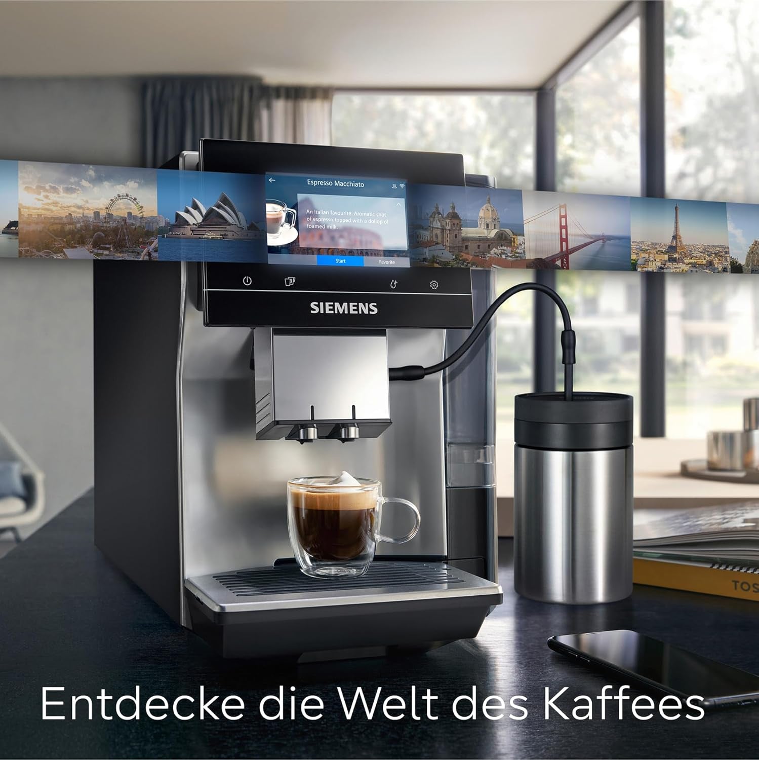 Machine à expresso automatique Siemens EQ700 classic TP715D01, contrôle par application, infusion froide, écran tactile intuitif, jusqu'à 10 créations de café individuelles comme favoris, nettoyage automatique à la vapeur, 1500 W, gris argenté