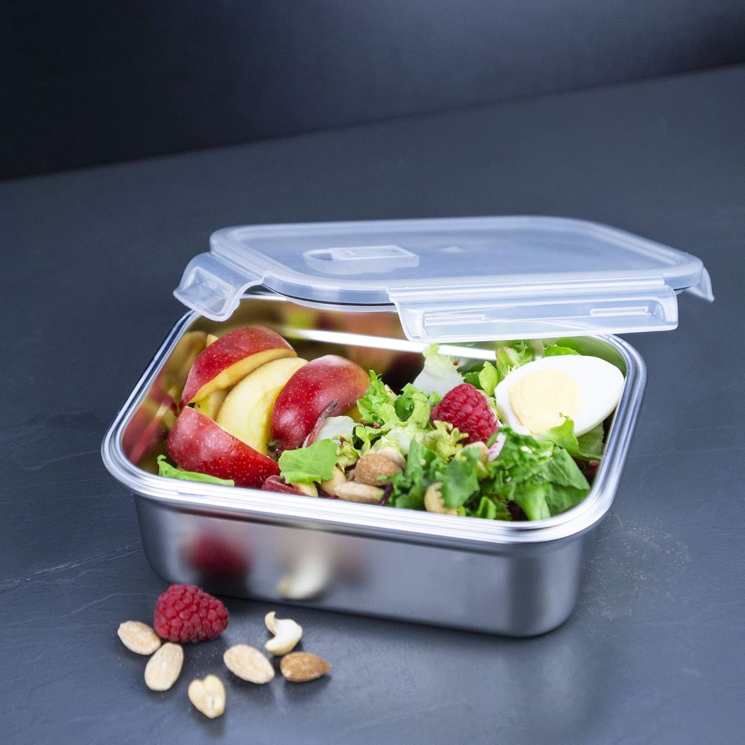 Lurch 240895 Boîte à lunch Boîte de sécurité/stockage en acier inoxydable de haute qualité avec couvercle en plastique sans BPA 2000 ml Boîtes de conservation alimentaires transparentes Naty Shop