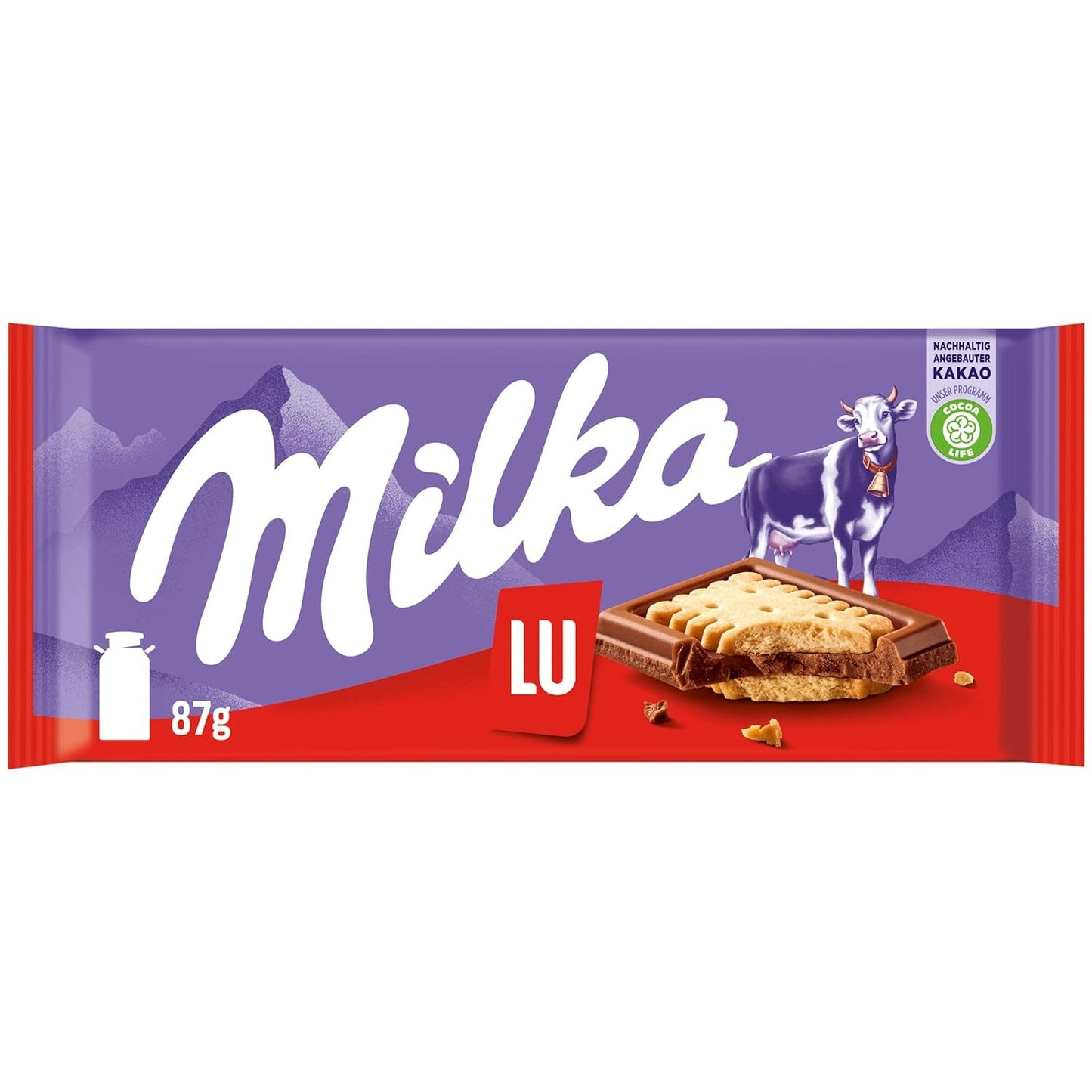 Milka LU – Chocolat au lait alpin avec biscuits LU croquants – 87g