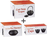 Service à thé traditionnel en fonte Dimono : théière, réchaud et 2 tasses à thé