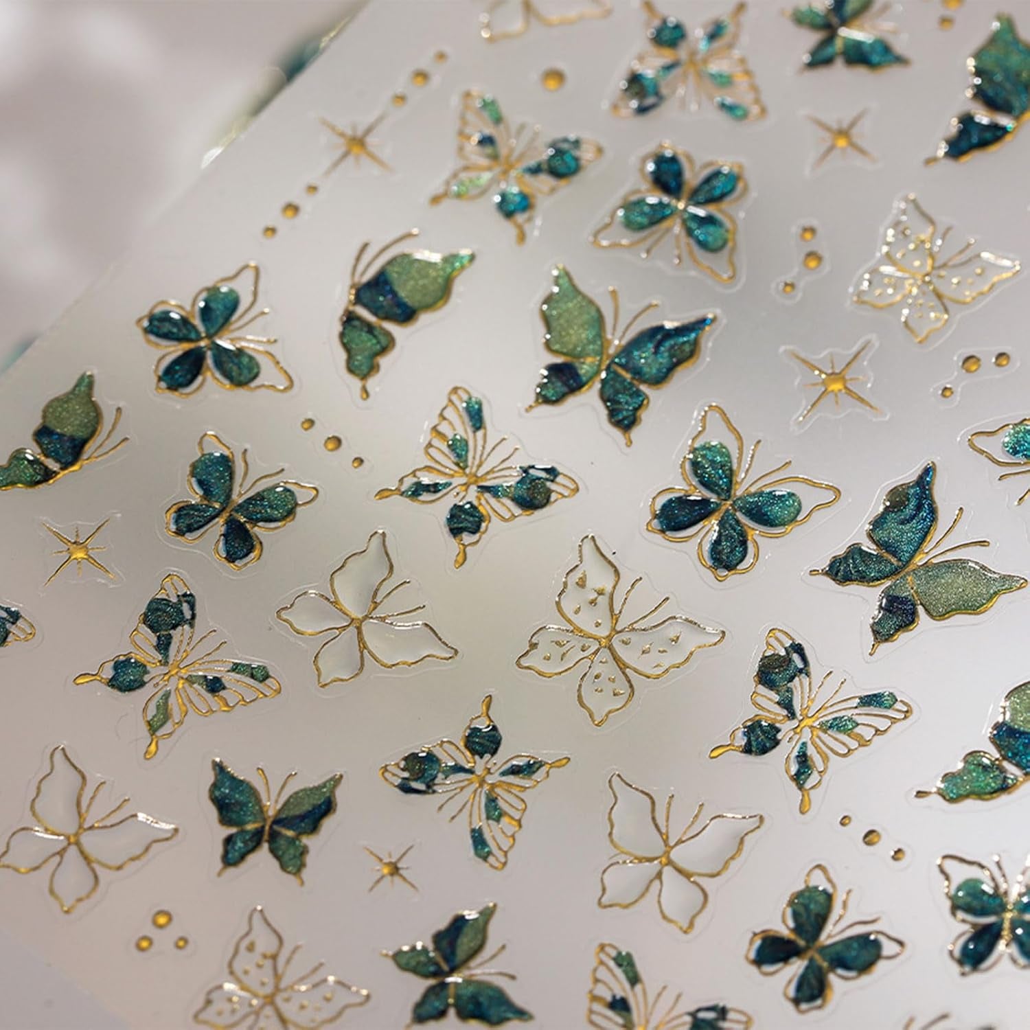 JMEOWIO 3D Nagelsticker Vert Or Schmetterling Nail Art Autocollant Selbstklebend Nagelaufkleber 5D Stéréoscopique Décoration Nageldesign Zubehör 1 Blatt
