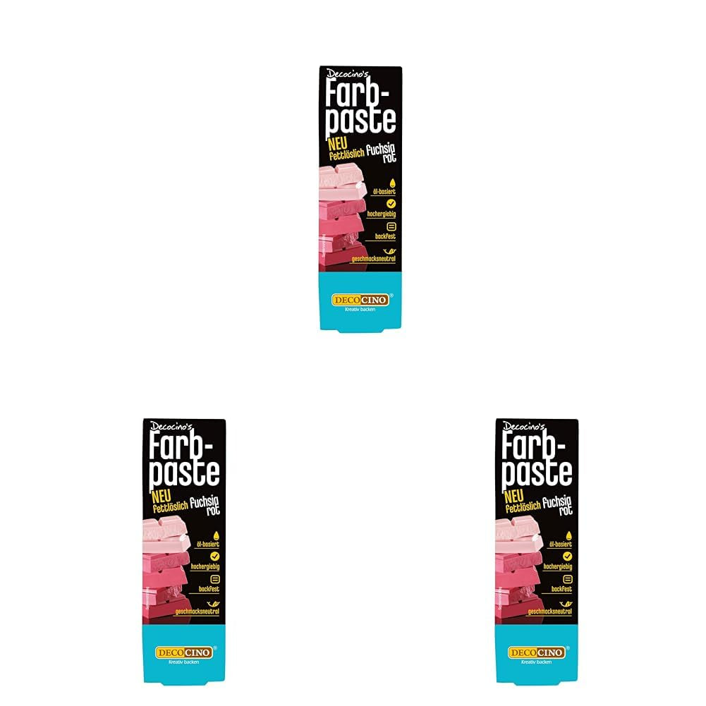 DECOCINO Pâte colorante liposoluble Rouge - 15 g - Colorant alimentaire à base d'huile, idéal pour colorer le chocolat, la crème au beurre, le fondant ou la pâte à biscuits (Pack de 3)