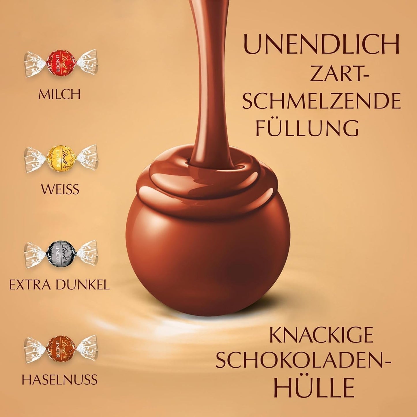 Assortiment classique de boules de chocolat Lindt LINDOR | env. 80 boules de chocolat (lait, blanc, noir 60%, noisette) | Emballage en vrac, 1 kg