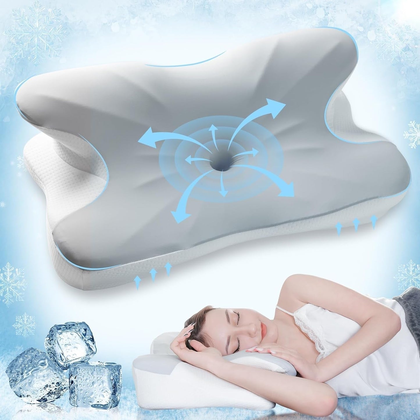 Elegear Oreiller en mousse à mémoire de forme avec housse d'oreiller rafraîchissante Oreiller pour douleurs cervicales Oreiller ergonomique Oreiller orthopédique pour dormeur latéral Dos abdominal 63 x 10/14 x 36 cm Oreillers orthopédiques cervicaux Naty Shop Titre par défaut