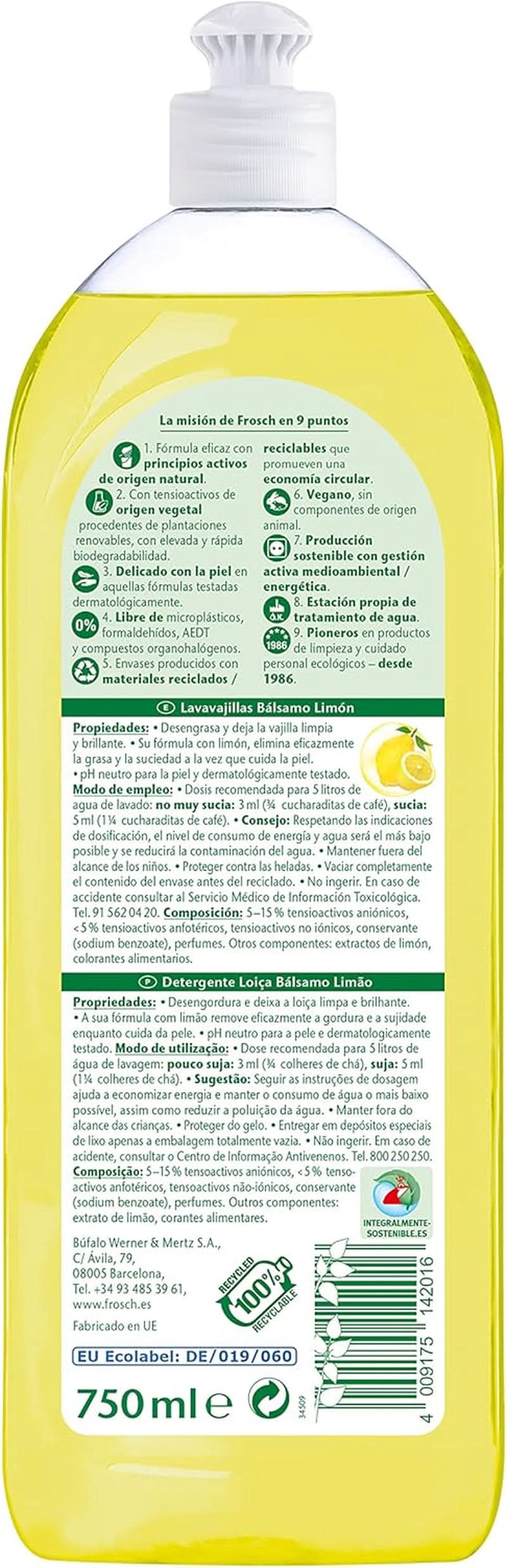 Liquide pour rincer les mains, dégraisser et protéger la peau, testé dermatologiquement, 10 x 750 ml Naty Shop