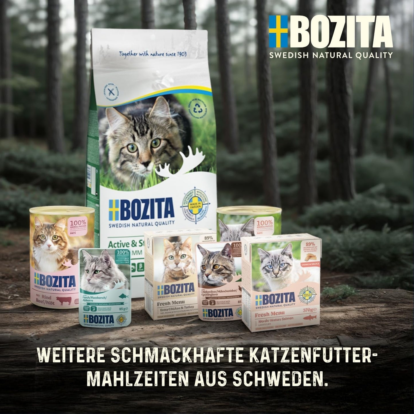 Bozita Senior 8+ Mound nourriture humide pour chat avec des céréales et beaucoup de poulet - 12 sachets x 85g, nourriture humide pour chat sans céréales ni blé - Nourriture humide pour chat avec 8,5% de protéines et 4,5% de matières grasses
