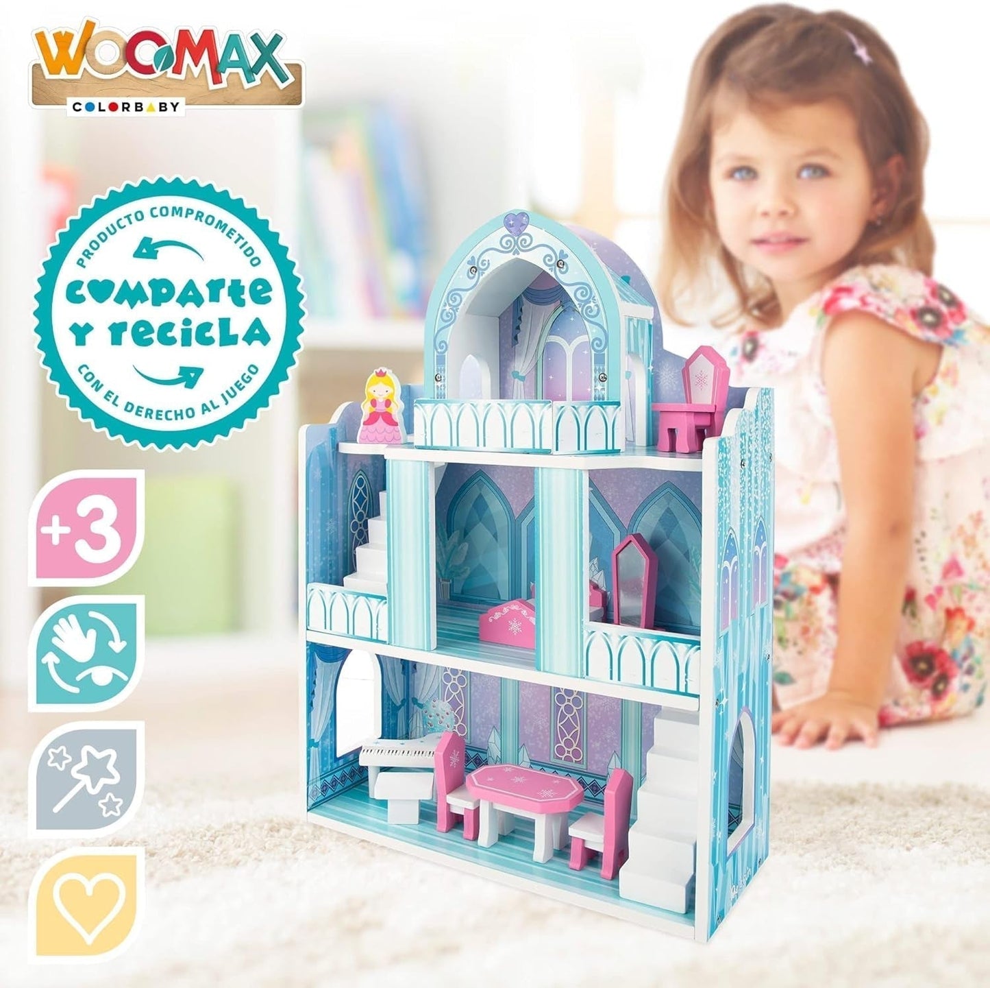Colorbaby WOOMAX 49314 - Serrure en bois 37 X 15 X 53,5 Cm +3A Maisons de poupées Naty Shop