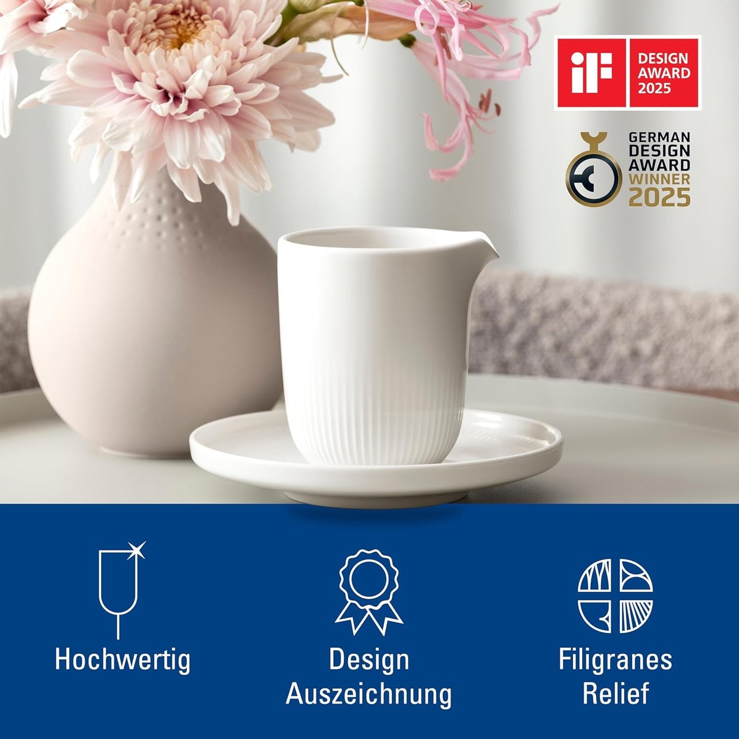 Villeroy & Boch - Tasse à lait Afina 170 ml, Blanc, Passe au lave-vaisselle, Passe au micro-ondes, Carafe à lait, Accessoire à café, Verseuse en céramique, Soucoupe, Vaisselle, Porcelaine Premium