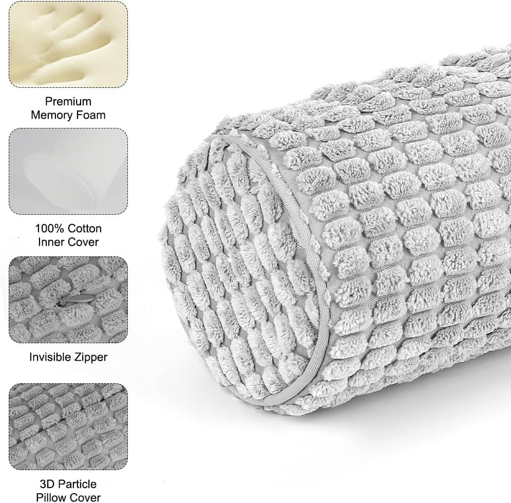 Rouleau de cou avec housse, oreiller de voyage en mousse à mémoire de forme 11 x 45 cm, oreiller cervical en peluche lavable par endroits pour soulager les douleurs cervicales, oreiller cervical pour la maison, le bureau, les voyages, le yoga, les oreillers orthopédiques cervicaux à cylindre rond Naty Shop