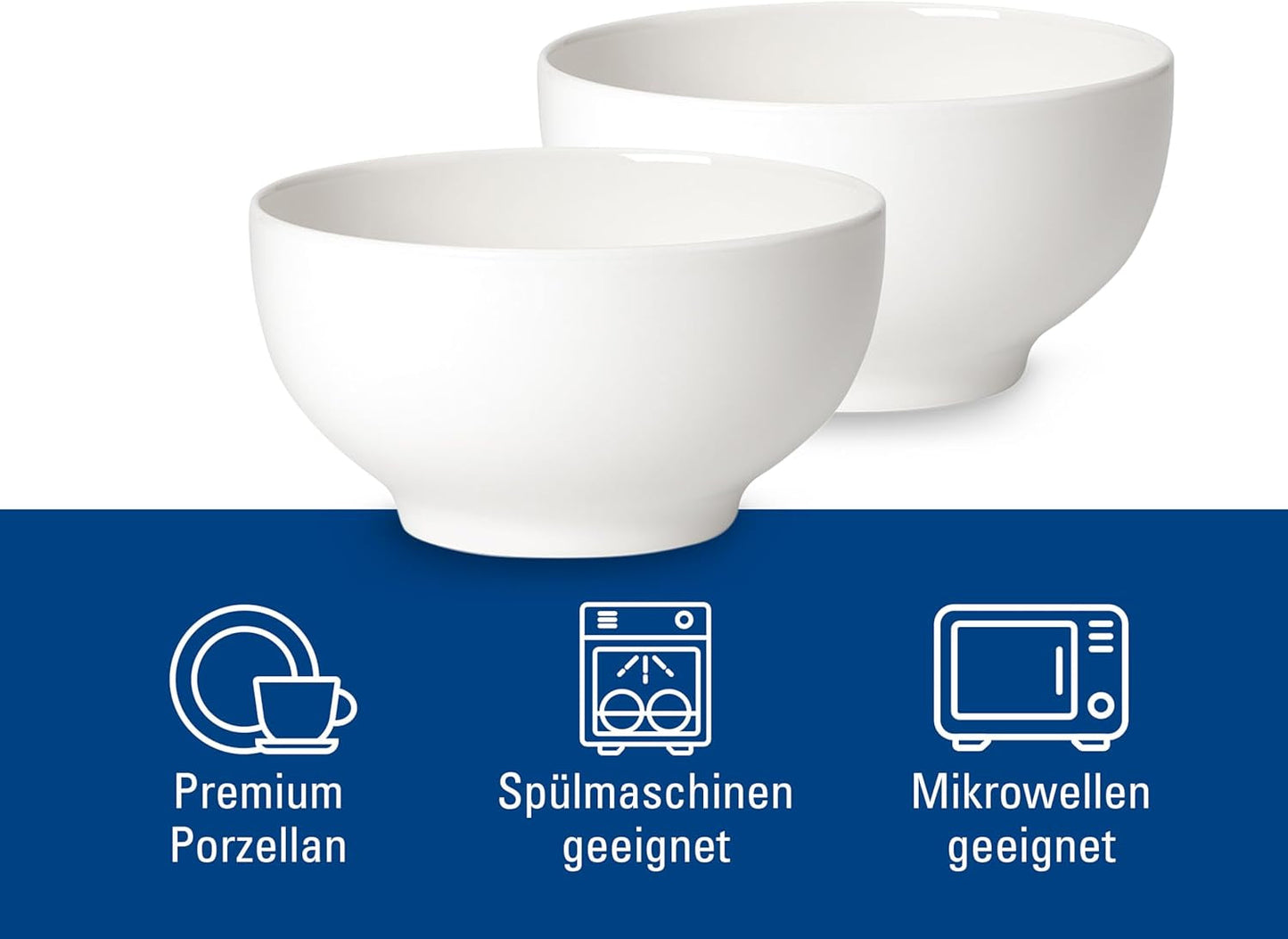 Villeroy & Boch For Me Lot de 2 bols à céréales, blanc, passe au lave-vaisselle, passe au micro-ondes, petits bols pour 2, bols, bols à céréales, snacks ou sauces, assiette, porcelaine premium