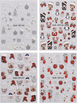 JMEOWIO 3D Nagelsticker Weihnachten Glitzer Nail Art Sticker Selbstklebend Nagelaufkleber 5D Stereoskopisch Schneeflocke Winterurlaub Suß Dekoration Nageldesign Zubehör 4 Blatt