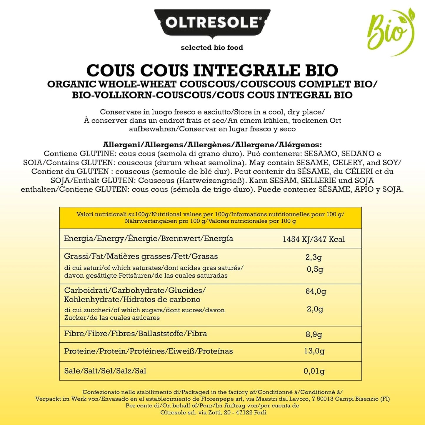 Couscous de blé entier biologique 5 kg, farine de blé dur complet biologique, idéal pour des entrées et accompagnements sains, format pratique