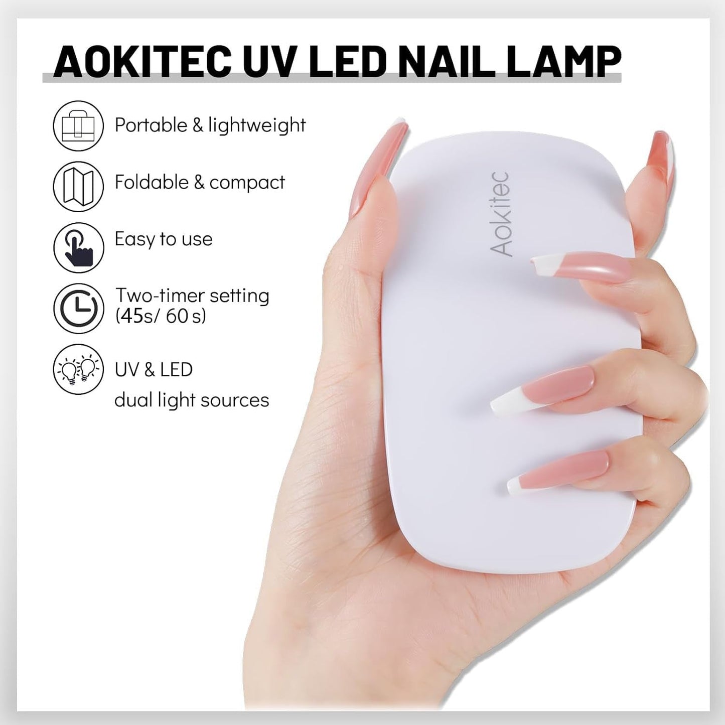 Aokitec Mini lampe UV LED, lampe à ongles gel UV, sèche-ongles portable pour tous types de vernis à ongles en gel, outil de durcissement en forme de souris, compact, léger avec câble USB (blanc)
