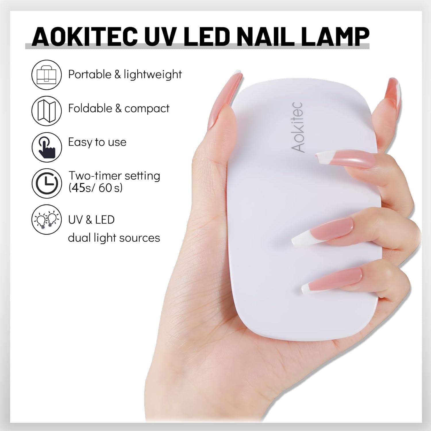 Aokitec Mini lampe UV LED, lampe à ongles gel UV, sèche-ongles portable pour tous types de vernis à ongles en gel, outil de durcissement en forme de souris, compact, léger avec câble USB (blanc)