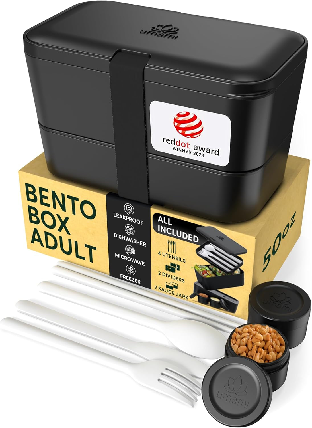 Umami Boîte à lunch pour adultes, 4 couverts et compartiments Boîte à bento empilable étanche, Boîte à lunch adulte, Récipient à salade à emporter, Boîte à lunch pique-nique/bureau, Gris anthracite, 1500 ml Naty Shop Onix Black Boîtes de conservation des aliments - 1500 ml L - 1500 ml empilables les unes dans les autres