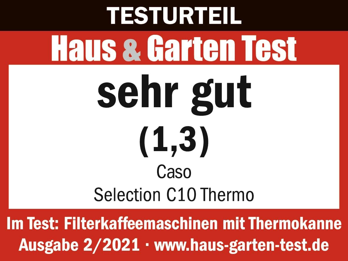 Cafetière CASO Selection C 10 Thermo Design – Boîtier en acier inoxydable, carafe isotherme 1,2 l (10 tasses), commandes tactiles et minuterie, fonction Aroma PLUS, filtre permanent, filtre anti-goutte