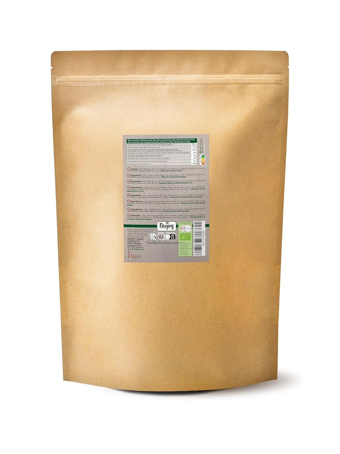Chips de noix de coco séchées bio Biojoy (1 kg), non sucrées et non frites Produits déshydratés Naty Shop